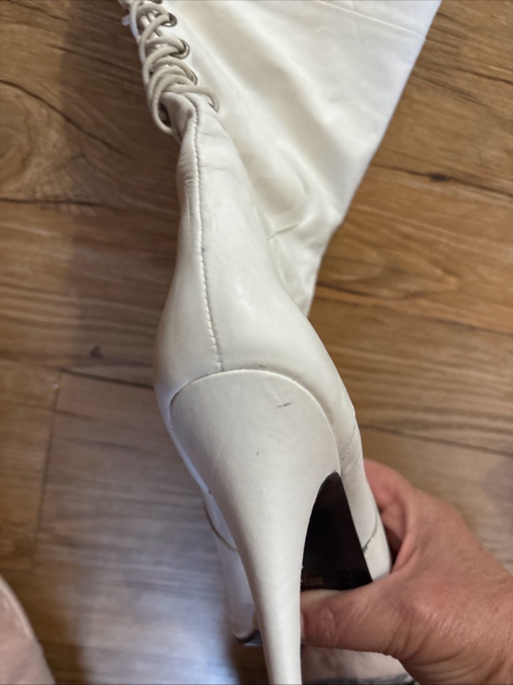 Vintage Dolcis white leather thigh boots Toy lace up back size 9M - Picture 8 of 16